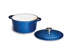 Żeliwny garnek z przykrywką pokryty porcelaną